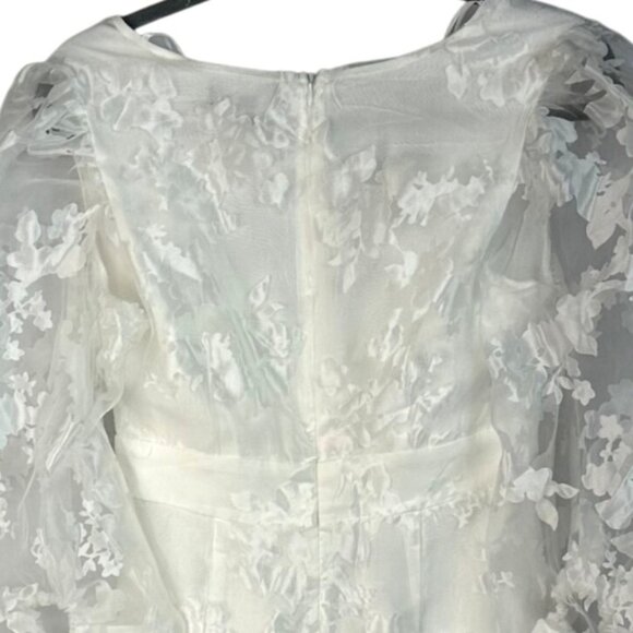 Lulus Dramatic Energy White Floral Burnout Balloon Sleeve Mini Dress Size Small - Picture 5 of 13